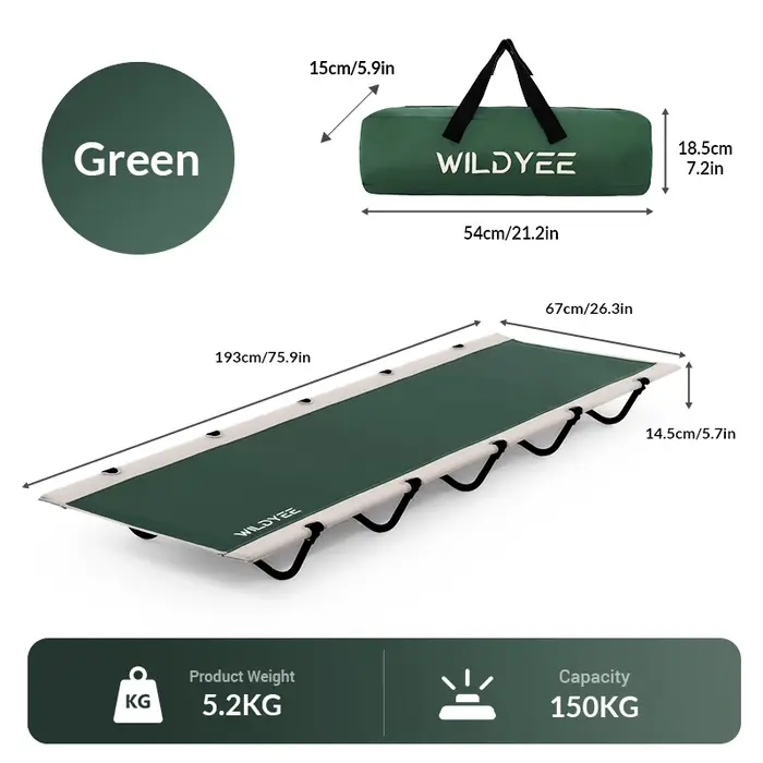 Lit de camping portable WILDYEE, installation rapide, lit de camping pliable, lit de camping compact