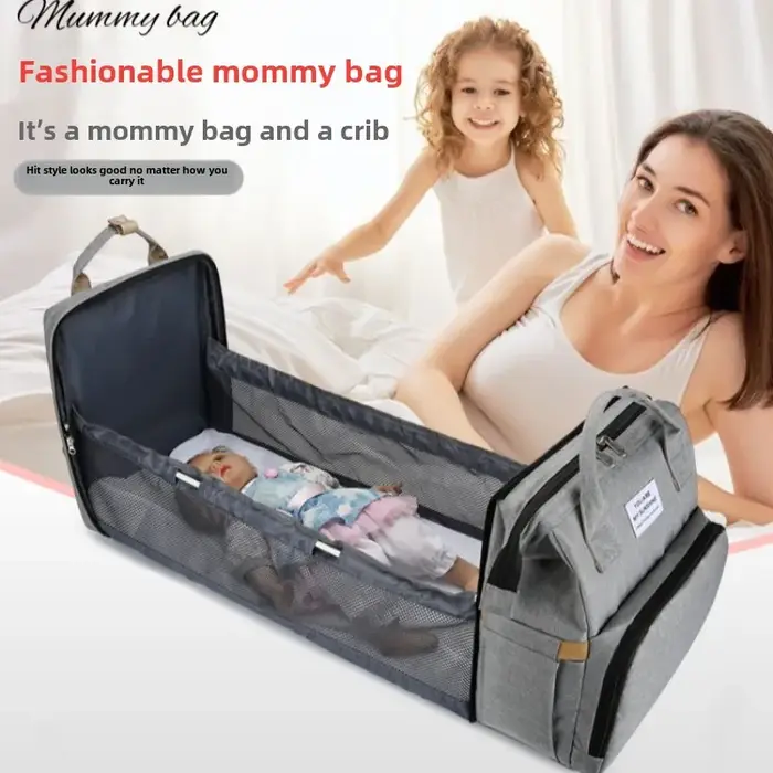 1PC nouveau sac de maman pour utilisation en extérieur lit pliant portable pour dormir mère et bébé sac à dos, sac à dos de grande capacité, sac de maman
