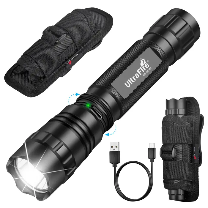 Lampe torche tactique UltraFire WF-501BX avec étui, puissante lampe torche LED de police de 1 200 lu