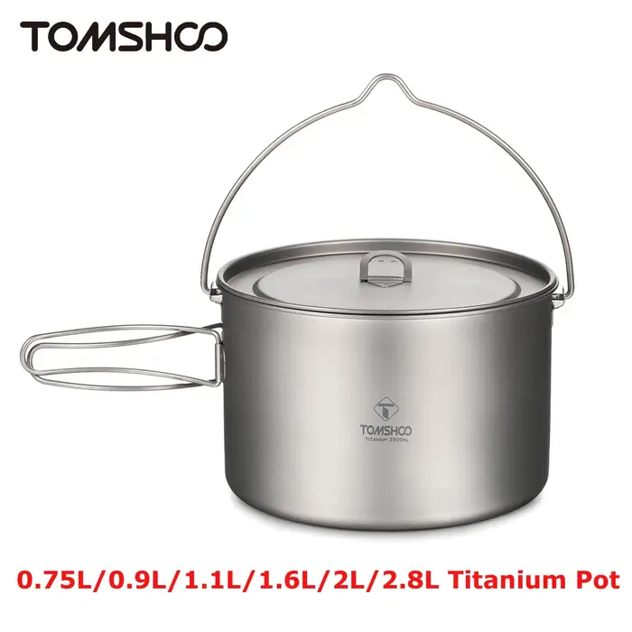 TOMSHOO – ustensiles de cuisine de Camping, Pot en titane 0,75l/0,9l/1,1l/1,6l/2l/2,8l, Pot suspendu