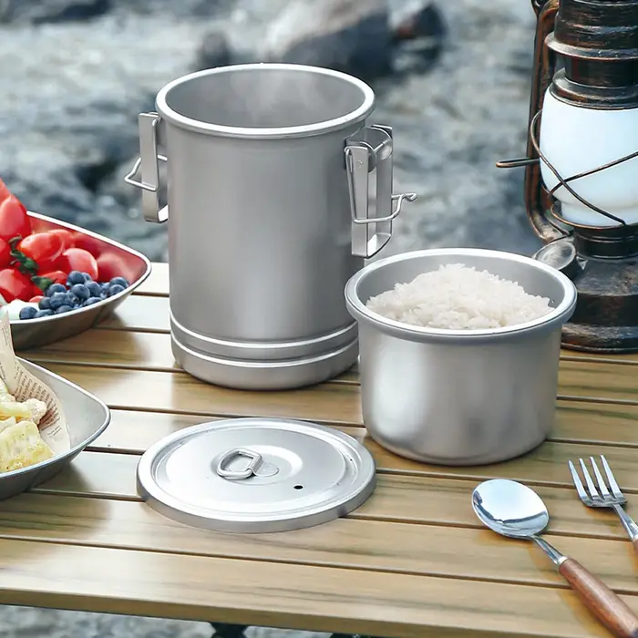 Cuiseur à riz Portable pour Camping et randonnée, ustensiles de cuisine pour pique-nique en plein air, Pot en acier inoxydable, accessoire de cuisine multifonctionnel pour voyage