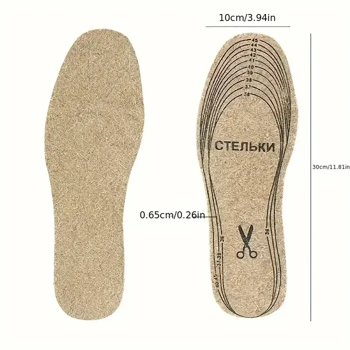 Semelles intérieures en feutre de laine pour chaussures hommes femmes