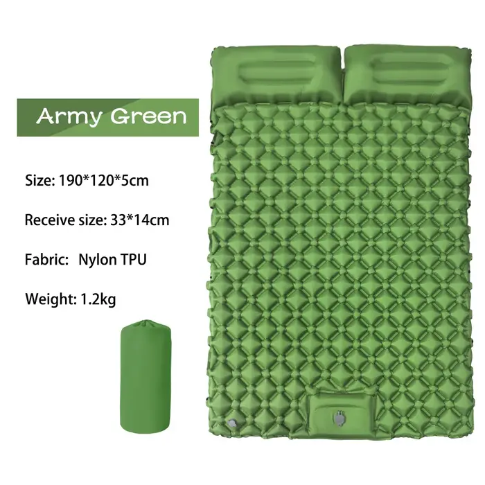 Matelas gonflable de camping pour 2 personnes avec pompe intégrée à commande au pied et oreiller