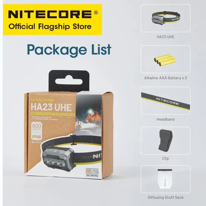 NITECORE HA23 UHE lampe frontale légère AAA 3 températures de couleur 600 Lumens phare IP68 pour course de nuit Camping pêche Trekking