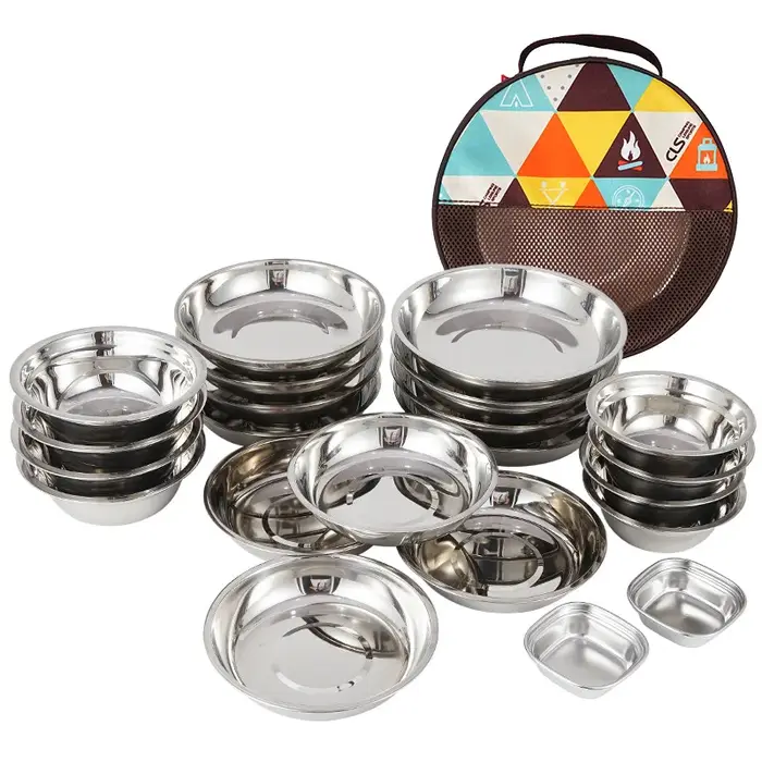 Nouveau ensemble d'assiettes à manger portables de cuisine de Camp de 22 vaisselle de Camping en plein air assiette
