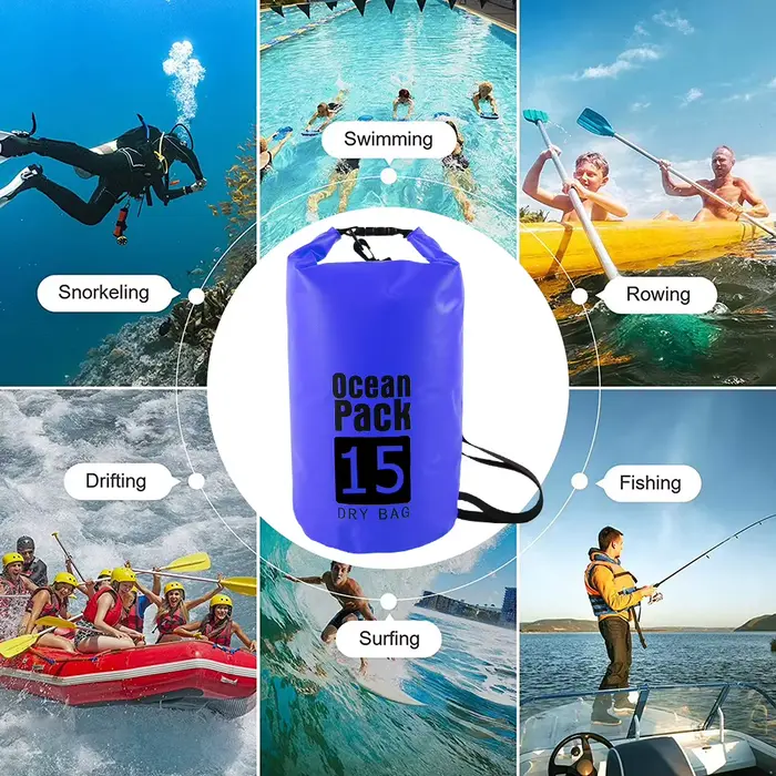 2L 3L 5L 10L 15L sac sec étanche sac de natation pliable sac de rangement de plage kayak Rafting rivière Trekking sac d'eau flottant
