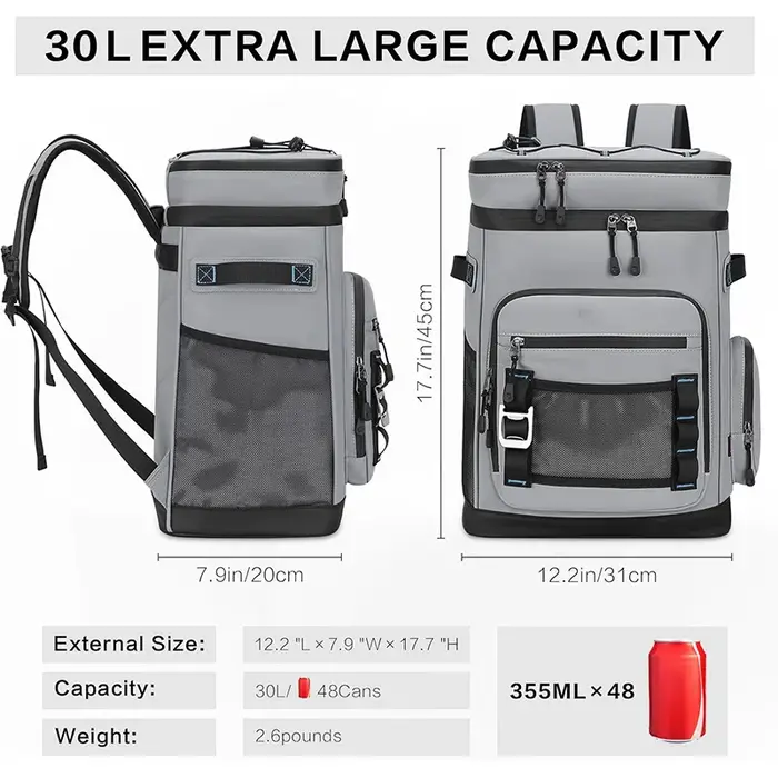 30L sac à dos isolé Camping pêche Pack garder les aliments chaud froid déjeuner sac à dos étanche en plein air voyage plage pique-nique sac thermique