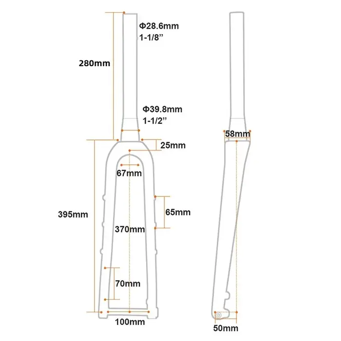 Fourche de vélo de route ultralégère entièrement en carbone pour vélo de Cyclocross, 100mm, gravier