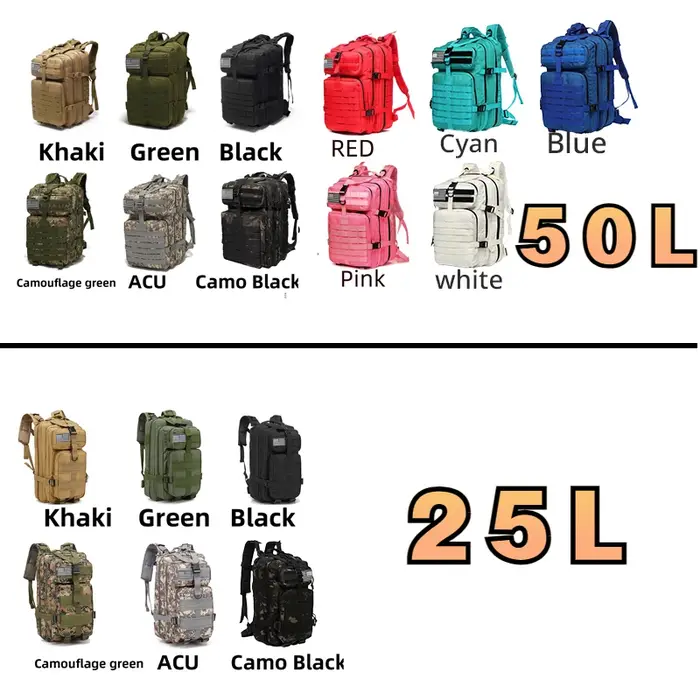 25L/50L 1000D Nylon imperméable Trekking pêche chasse sac à dos sacs à dos en plein air sport tactique Camping randonnée