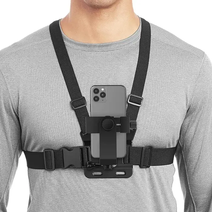 Support de téléphone réglable avec sangle de poitrine, fixation rapide pour appareil photo de sport,