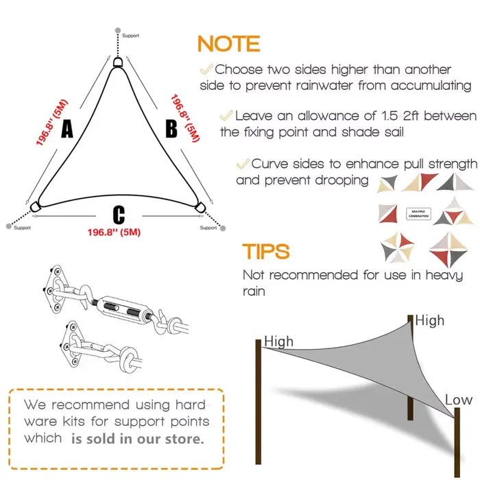 Voile d'ombrage triangulaire imperméable pour installations et activités extérieures, tentes de camp