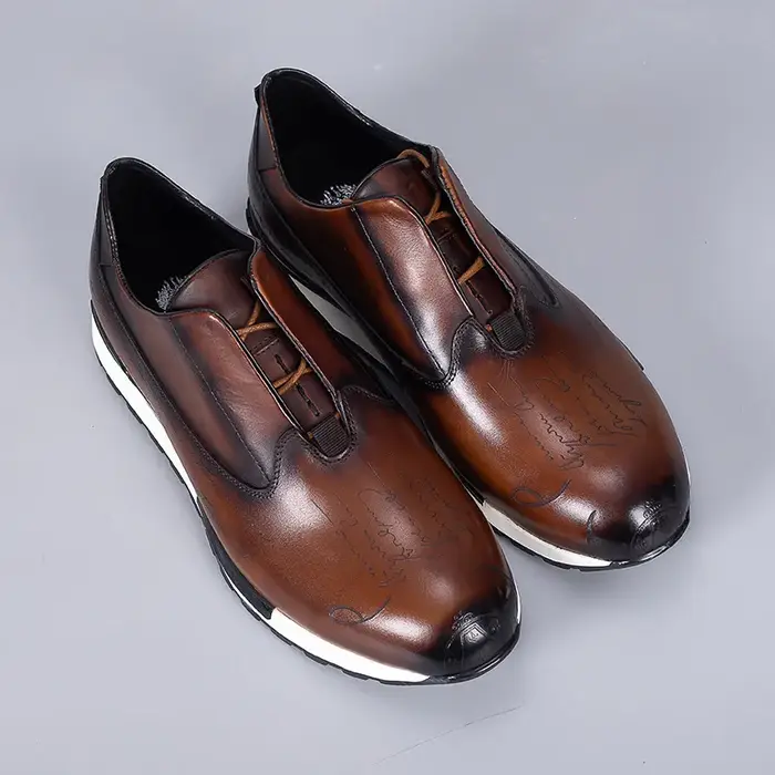 Baskets vintage pour hommes en cuir véritable à lacets