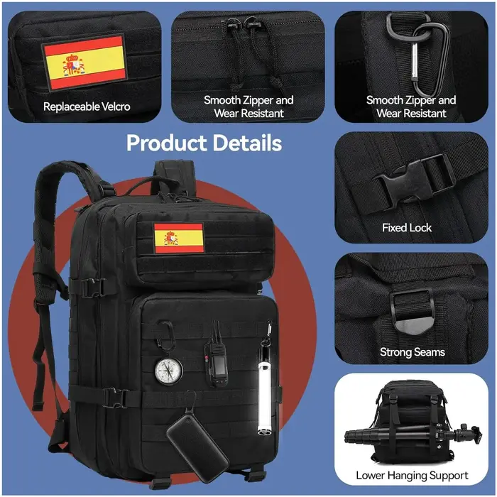 45L grande capacité militaire tactique sac à dos 3p étanche en plein air bug out sac à dos randonnée camping chasse générique