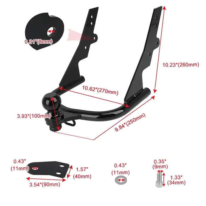 Attelage de remorque de moto noir avec boule pour Harley Touring Electra Street Tour Glide Road King FLHT FLHR FLTR 1994-2008