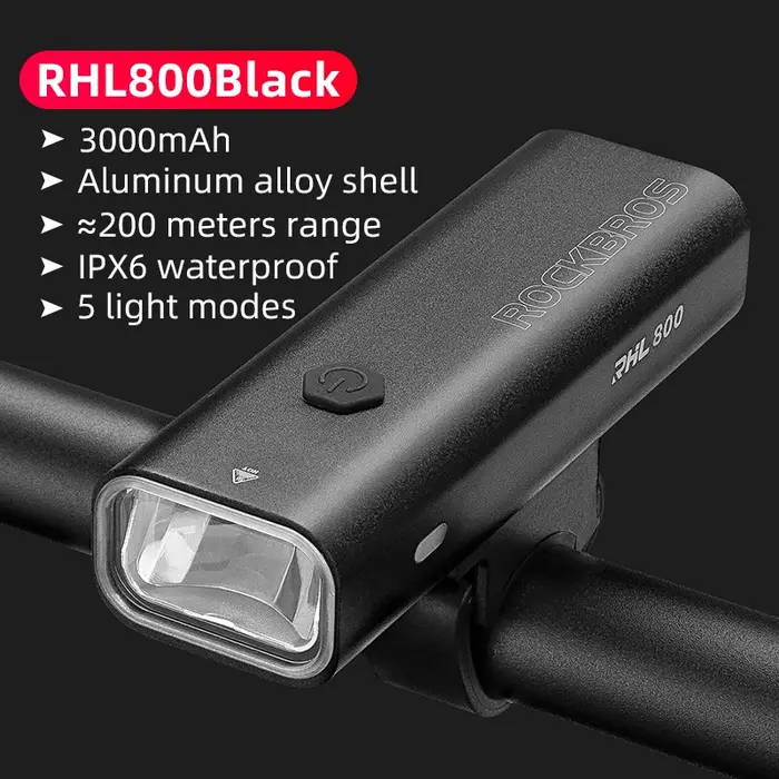 ROCKBROS – feu avant de vélo ultraléger, 800lm, charge de Type C