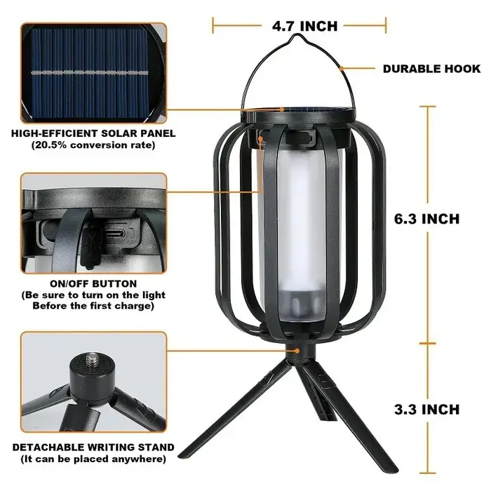 Lanterne de camping rétro à LED avec effet flamme