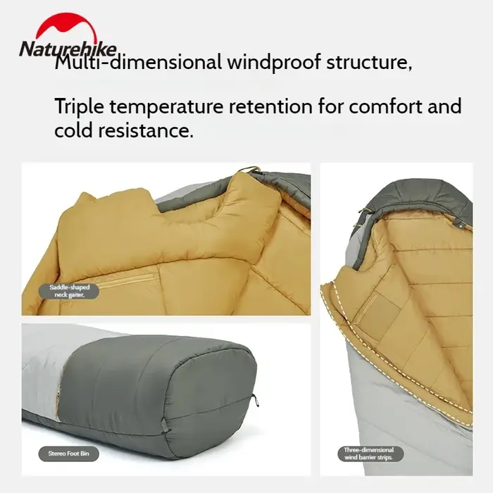 Naturehike Muxin Pro Momie Sac de Couchage Lumière Chaud Réglable Pied Compartiment Fluor Sans Hydrofuge SUNDOUCE Or Étiquette