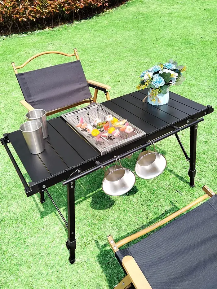 Lohascamping Camping pliant multifonctionnel IGT table ensemble complet rouleau brasero table jambe 