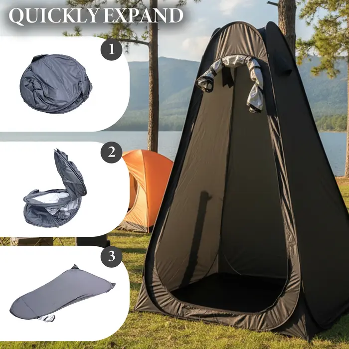 Tente de toilette portable pliable, abri spacieux et discret pour les campeurs, tente de douche pliable pour les voyages en camping-car.