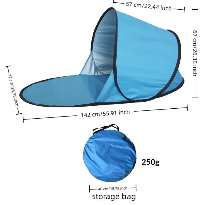 Tente de plage anti-UV avec revêtement argenté, abri solaire instantané ultra-léger
