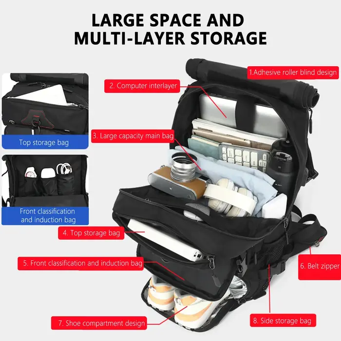 Sac à dos de voyage 60/80L grande capacité, sac de camping bandoulière pour homme, sac à dos tactique imperméable pour activités de plein air, plage, randonnée, école