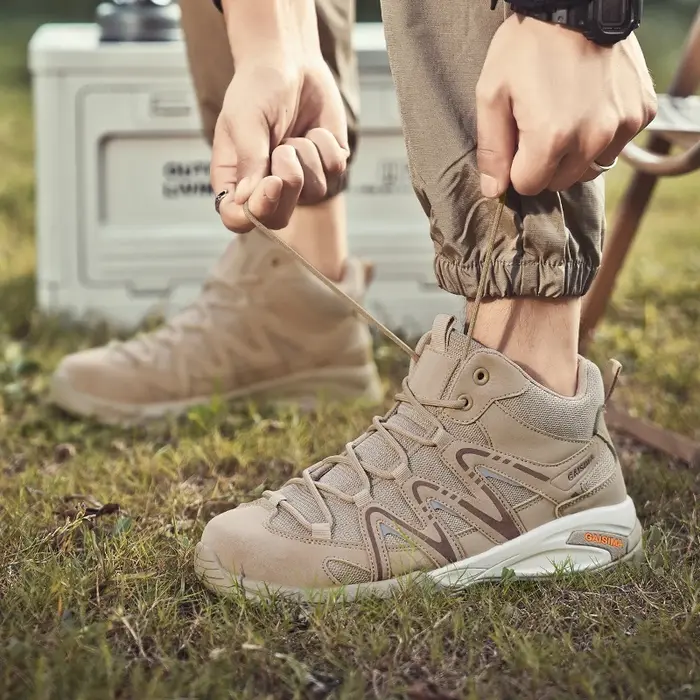 Bottes de randonnée pour hommes, chaussures de trekking à tige haute pour hommes, chaussures de sport de camping à plateforme, chaussures d'escalade respirantes et antidérapantes pour l'extérieur