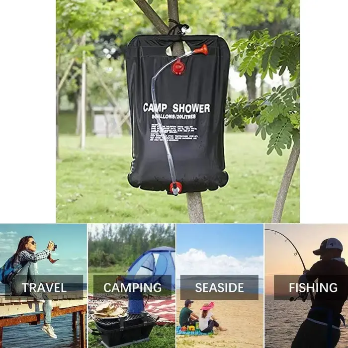 Douche solaire portable 20L pour camping et randonnée – Solution de chauffage d'eau extérieure