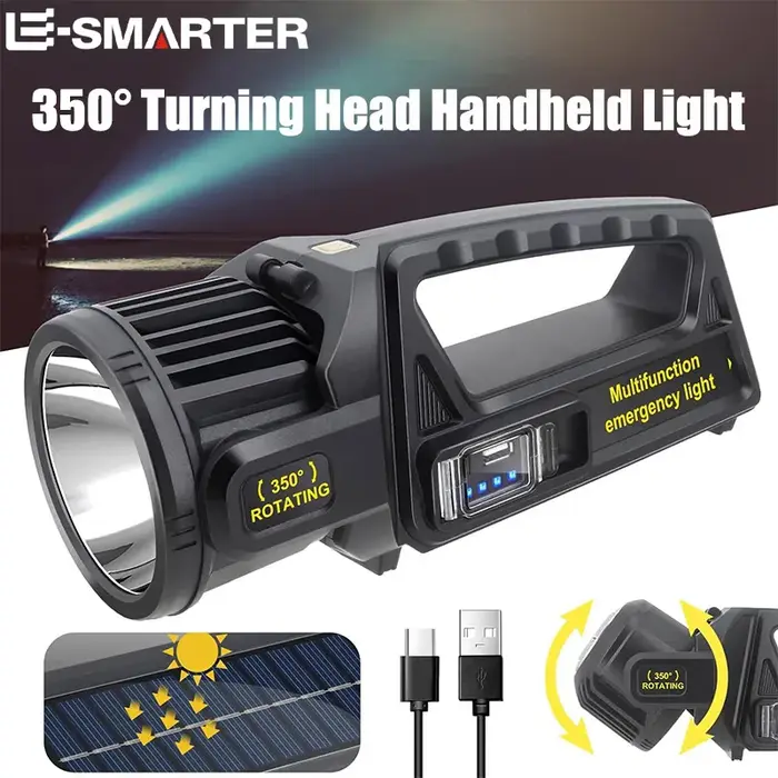 P50 Solaire De Charge Portable Puissant LED Lampe de Poche De Poche Projecteur USB Rechargeable Étan