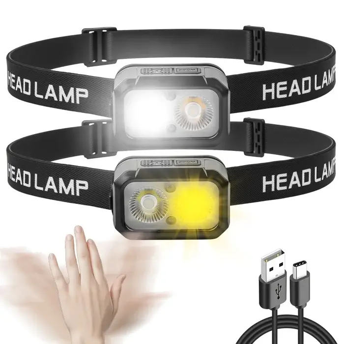 PACOONE Lampe frontale LED 3 couleurs, haute puissance, légère, avec capteur de mouvement, pour la p