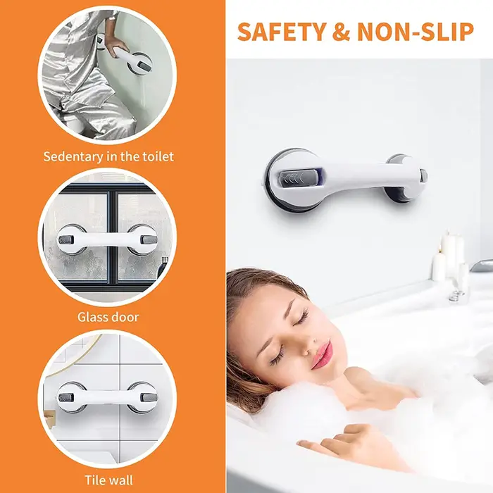 Barre d'appui de salle de bain, poignée de douche, barre de traction, super adhérence, double verrouillage, ventouse de sécurité, support antidérapant pour toilettes