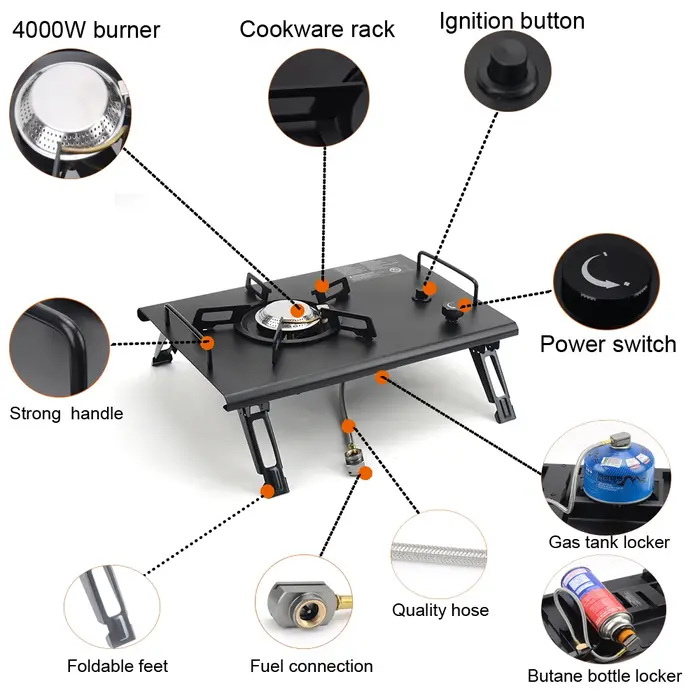 Table pliante et amovible en bois IGT, cuisinière à gaz, Portable et légère, pour barbecue, pique-ni