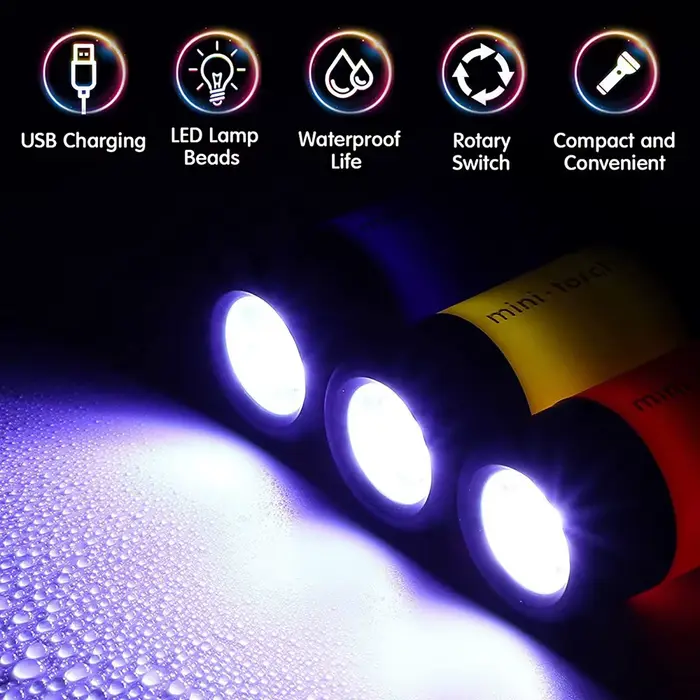 USB Rechargeable LED multifonctionnel forte lumière poche porte-clés lampe de poche étanche en plein