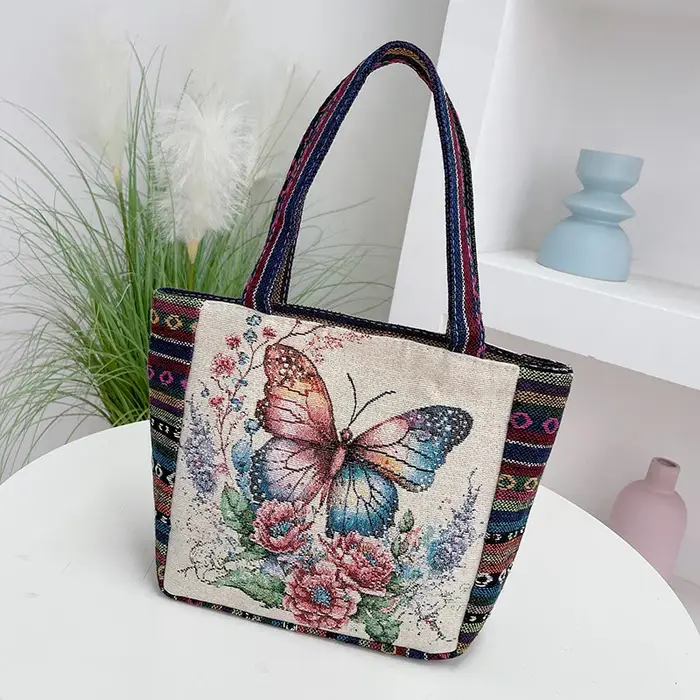 Nouveau Sac Seau Tendance Style Urbain Brodé Double Face Épaissi pour Femme Grande Capacité Sac Four