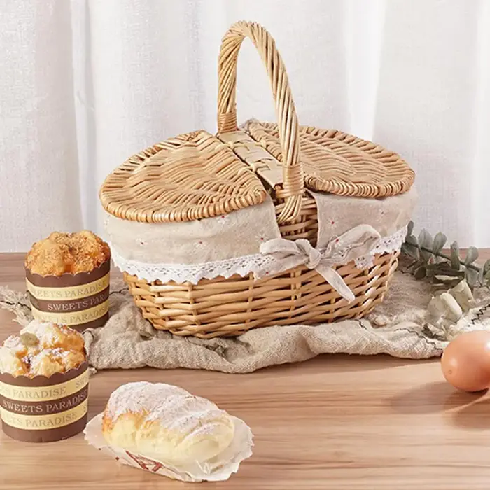 Panier de pique-nique en osier fait main avec poignée