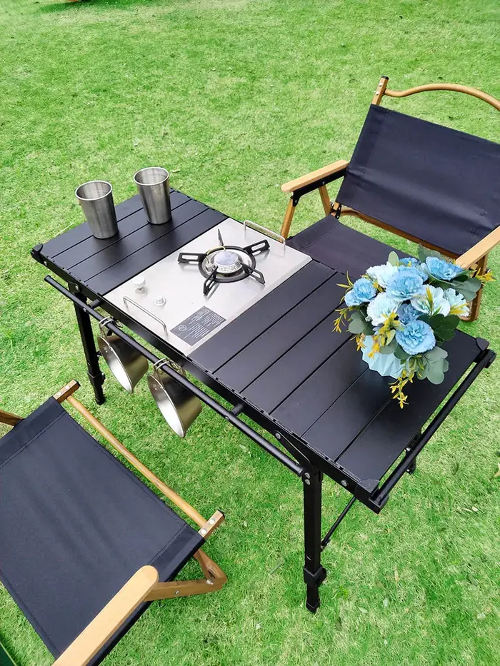 Lohascamping léger Camping pliant multifonctionnel IGT table rouleau brasero pied réglable bureau brûleur