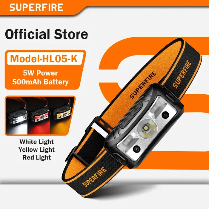 SUPERFIRE-Lampe de poche LED avec capteur de mouvement, 8 modes, lumière blanche/jaune/rouge, pour sauna de camping