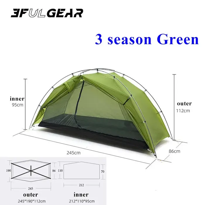 3F UL TAICHI Tente de camping 15D avec revêtement en silicone pour 1 personne No-See-Um 3 saisons/4 