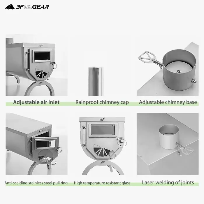 3F UL GEAR – poêle à bois ultraléger en alliage de titane et acier inoxydable 304, polyvalent, Campi