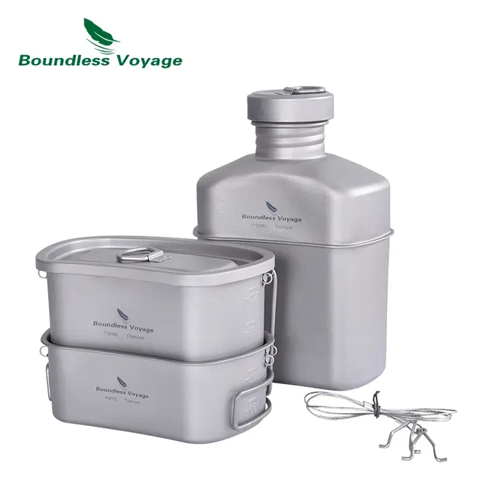 Cantine militaire en titane Voyage sans limites, avec sacs de Camouflage, ensemble de casseroles de 