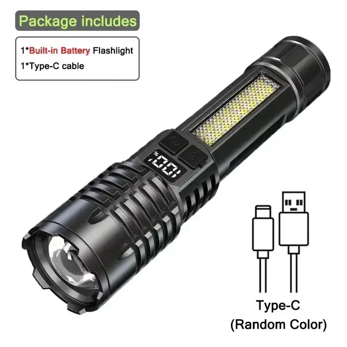Lampe de poche LED haute puissance TYPE-C injuste aste COB lampe de poche avec lumière latérale torc